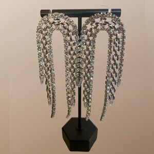 NEW (Silver) I. N. C Crystal & Chain Looped Statement Earrings